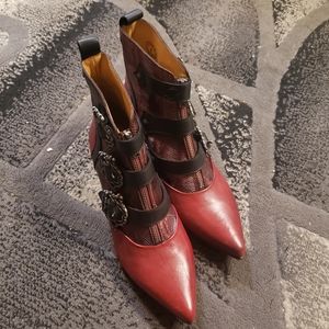 Fluevog red leather ankle booties